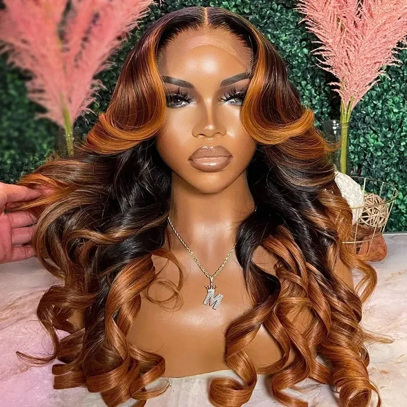 Ombre Ginger Auburn Face Frame Highlight Human Hair Wig 13x6 Preplucked Hairline Body Wave Glueless HD Lace Frontal Wig With Baby Hair Human Hair For Women, view 2