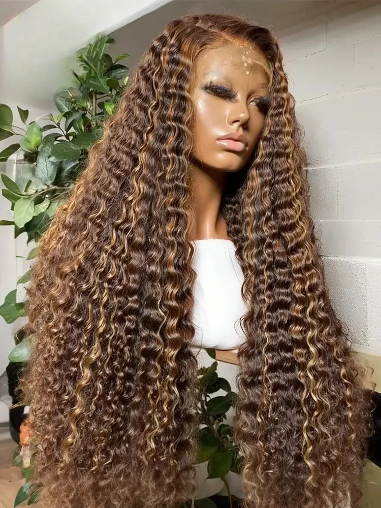 Highlight Blonde Curly Human Hair Wig 13x6 HD Lace Frontal Wigs 360 Wet and Wavy Deep Wave Lace Front Wigs Pre Plucked Glueless Brazilian Hair Honey Blonde perruques