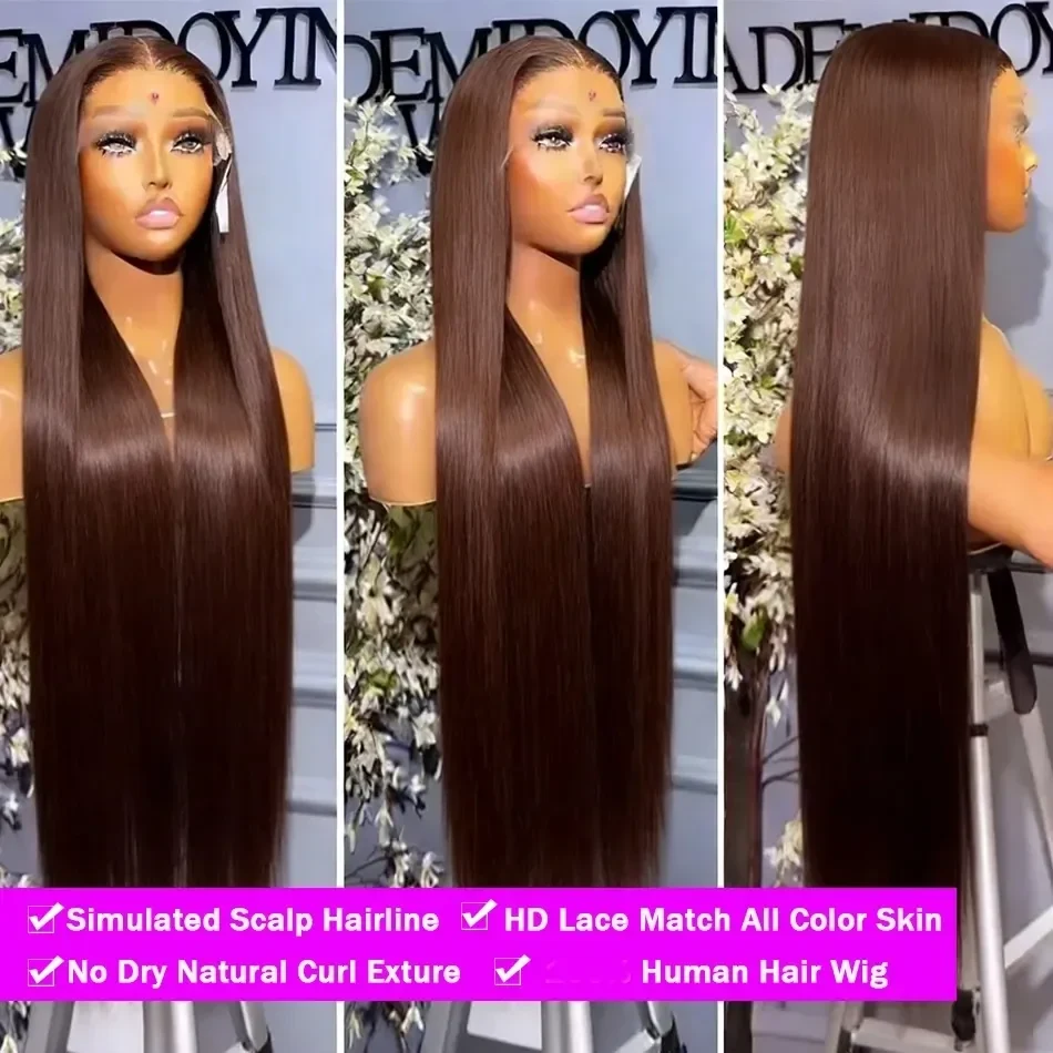 Chocolate Brown 13x4 HD Straight Lace Front Wig Brazilian 13x6 360 Full Lace Frontal Wigs For Women Brazilian Remy Human Hair Wig Pre Plucked