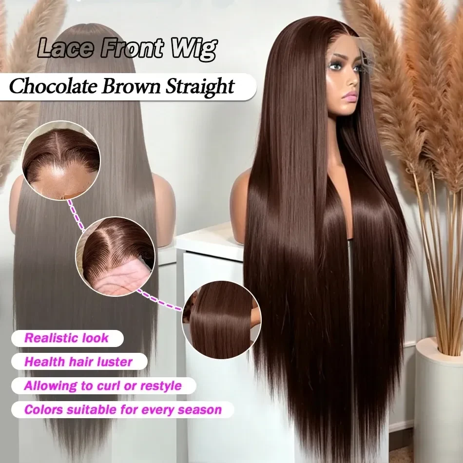 Chocolate Brown 13x4 HD Straight Lace Front Wig Brazilian 13x6 360 Full Lace Frontal Wigs For Women Brazilian Remy Human Hair Wig Pre Plucked, view 2