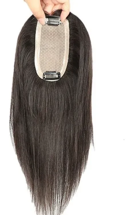Breathable Silk Base Human Hair Women Toppers Natural Scalp Top Virgin European Human Hair Pieces with Clips 260721, view 3