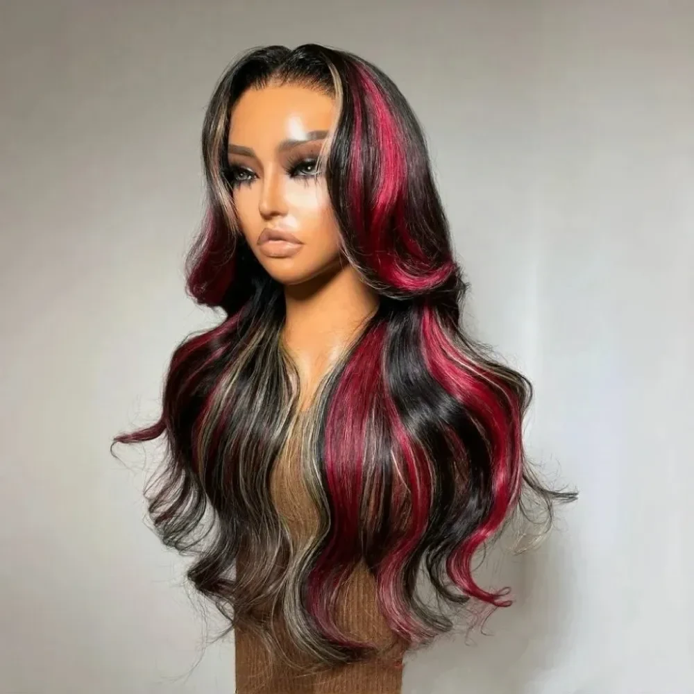 200%Density Black Red Blonde Body Wave Human Hair Wigs 13x4 13x6 HD Lace Frontal Wig Blonde Colored Curly Wave Lace Front Water Wave Wigs For Women Cosplay Party, view 2