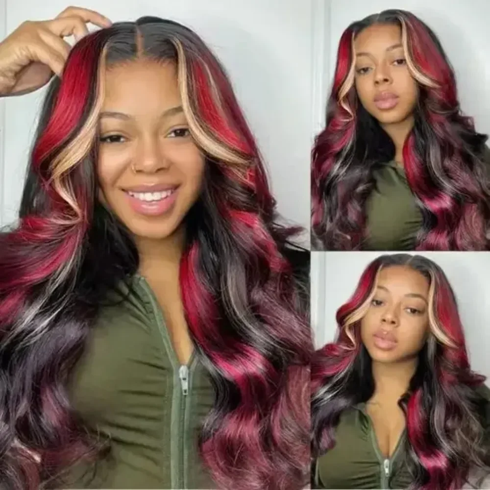 200%Density Black Red Blonde Body Wave Human Hair Wigs 13x4 13x6 HD Lace Frontal Wig Blonde Colored Curly Wave Lace Front Water Wave Wigs For Women Cosplay Party, view 4