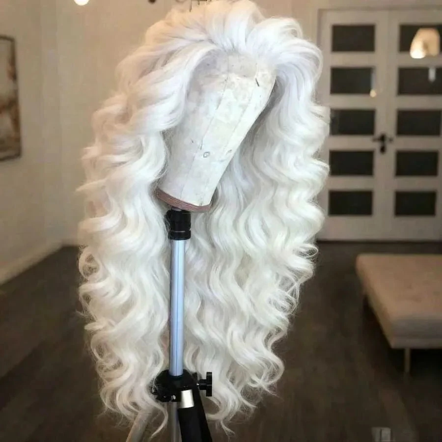 Platinum White Wave Lace Front Wigs Human Hair 13x4 High Definition Transparent Lace Forehead Womens Style Thick And Full Human Hair Wig 200 De X260812