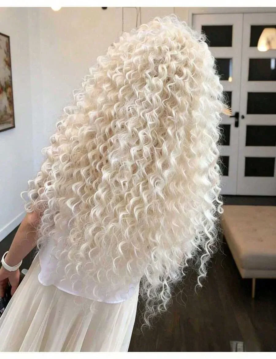 Platinum White Wave Lace Front Wigs Human Hair 13x4 High Definition Transparent Lace Forehead Womens Style Thick And Full Human Hair Wig 200 De X260812, view 4