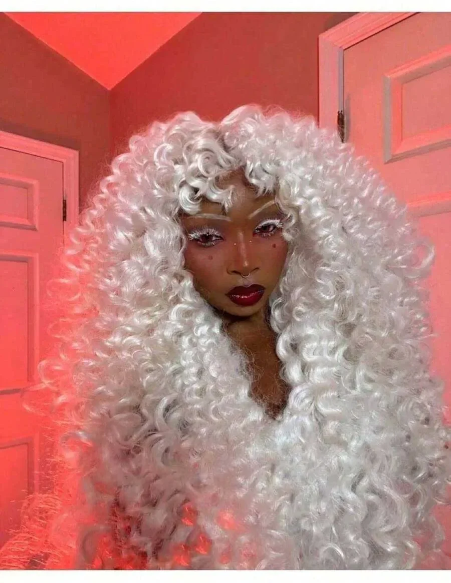 Platinum White Wave Lace Front Wigs Human Hair 13x4 High Definition Transparent Lace Forehead Womens Style Thick And Full Human Hair Wig 200 De X260812, view 5
