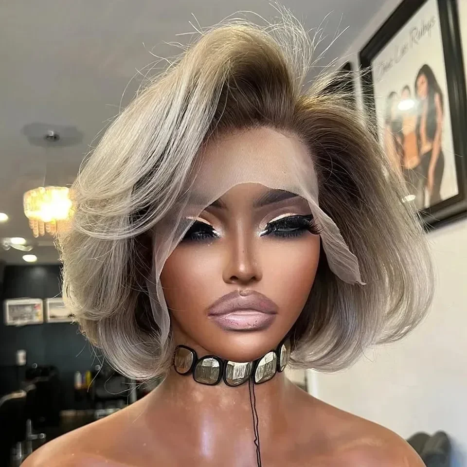 180 Density Straight Short Bob Human Hair Wigs 13x4 13x6 HD Lace Frontal Wigs Wear and Go Glueless Clear Invisible Skin Top Lace Wigs PrePlucked on Clearance Sale, view 4