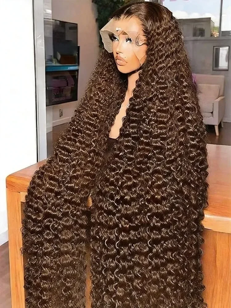 40 42 Inch Deep Wave Chocolate Brown 13x6 Hd Lace Frontal Wig Brown Water Wave Raw Human Hair Wigs Burmese Curly 13x4 Transparent Lace Front Wig Human Hair For Women, view 1