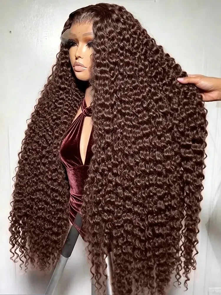 40 42 Inch Deep Wave Chocolate Brown 13x6 Hd Lace Frontal Wig Brown Water Wave Raw Human Hair Wigs Burmese Curly 13x4 Transparent Lace Front Wig Human Hair For Women, view 2