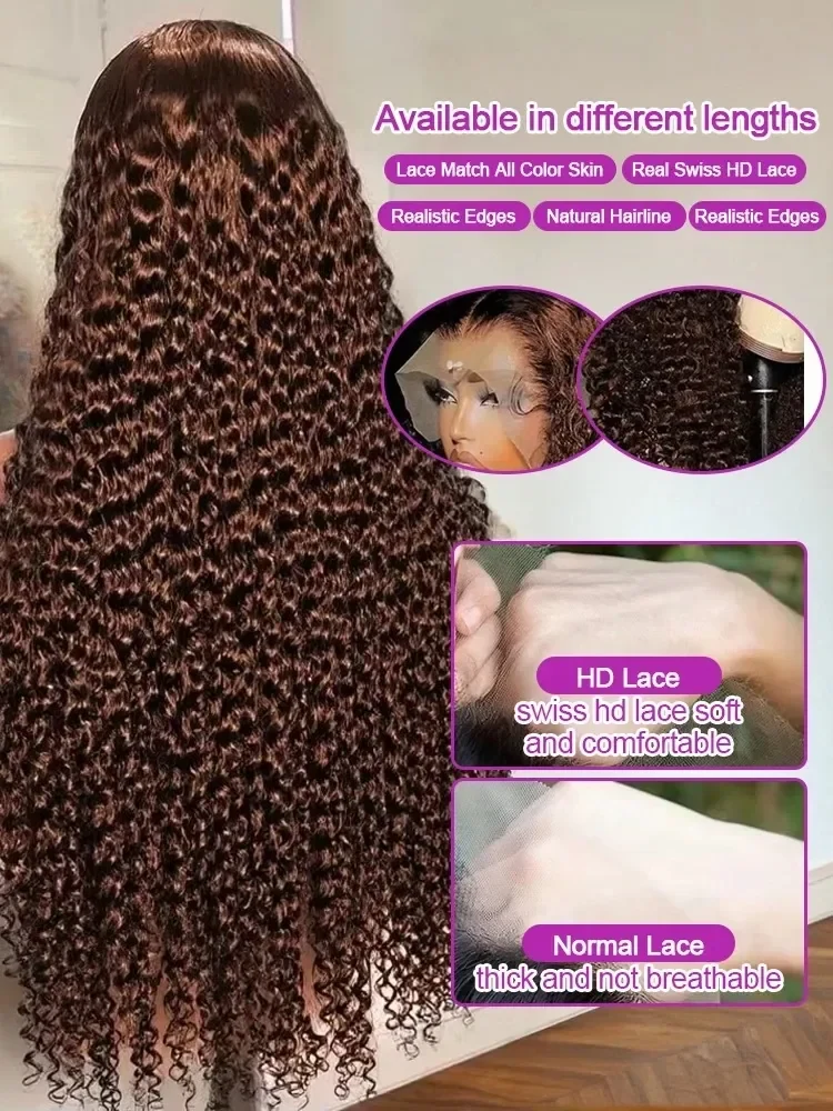 40 42 Inch Deep Wave Chocolate Brown 13x6 Hd Lace Frontal Wig Brown Water Wave Raw Human Hair Wigs Burmese Curly 13x4 Transparent Lace Front Wig Human Hair For Women, view 3