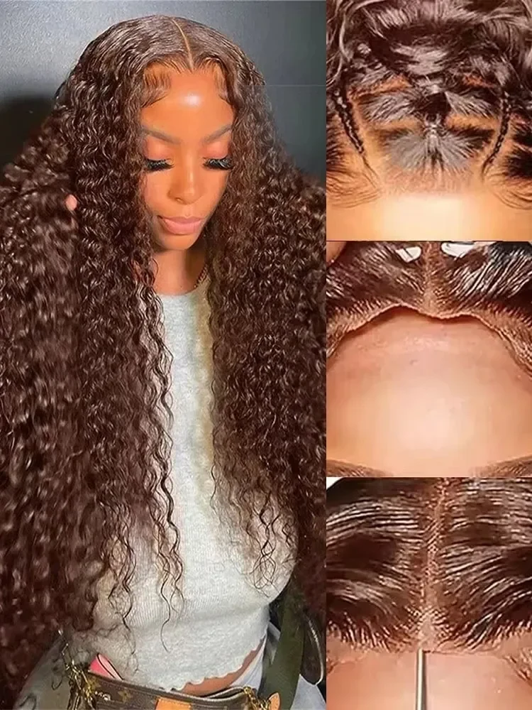 40 42 Inch Deep Wave Chocolate Brown 13x6 Hd Lace Frontal Wig Brown Water Wave Raw Human Hair Wigs Burmese Curly 13x4 Transparent Lace Front Wig Human Hair For Women, view 4