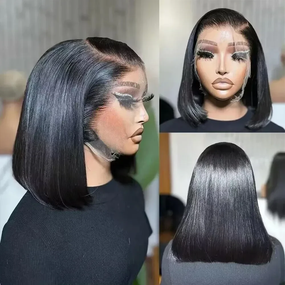 200 Density Glueless Raw Vietnamese Bone Straight Bob Human Hair Short Lace Front Wig Preplucked 13x6 Lace Frontal Human Hair Wigs Wear And Go Free Part For Women, view 2