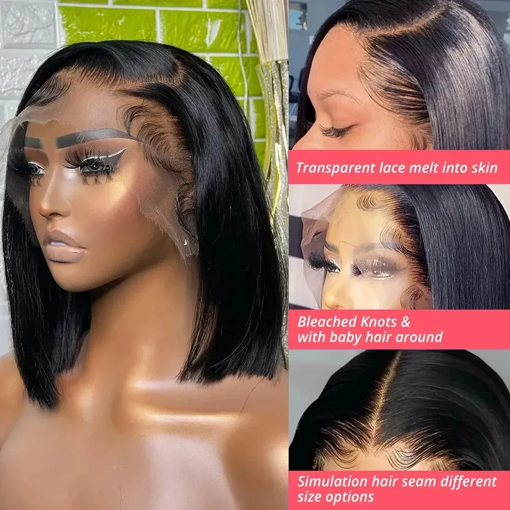 200 Density Glueless Raw Vietnamese Bone Straight Bob Human Hair Short Lace Front Wig Preplucked 13x6 Lace Frontal Human Hair Wigs Wear And Go Free Part For Women, view 4