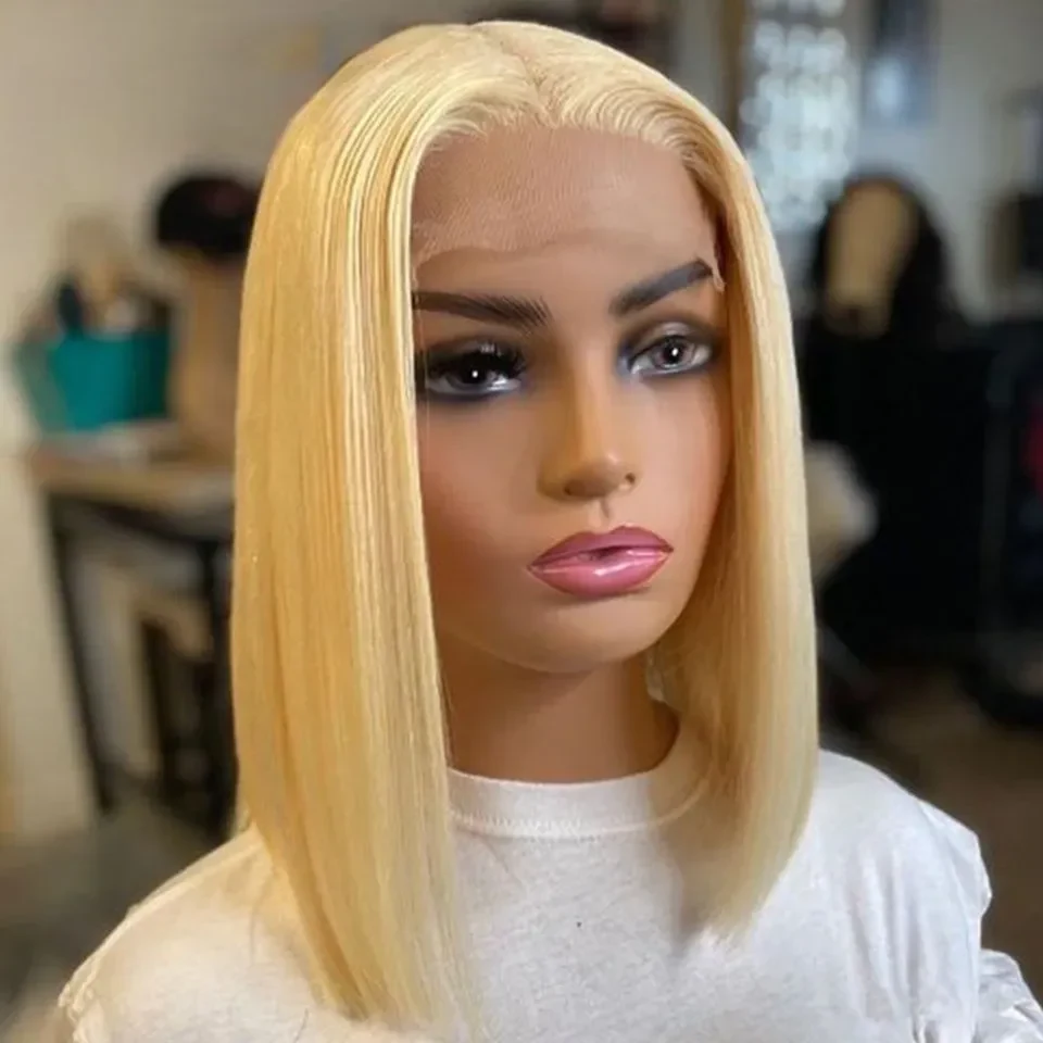 200density 13x4 Frontal Blonde Lace Front Human Hair Ombre Color Short Straight Bob Wigs for Women, view 5