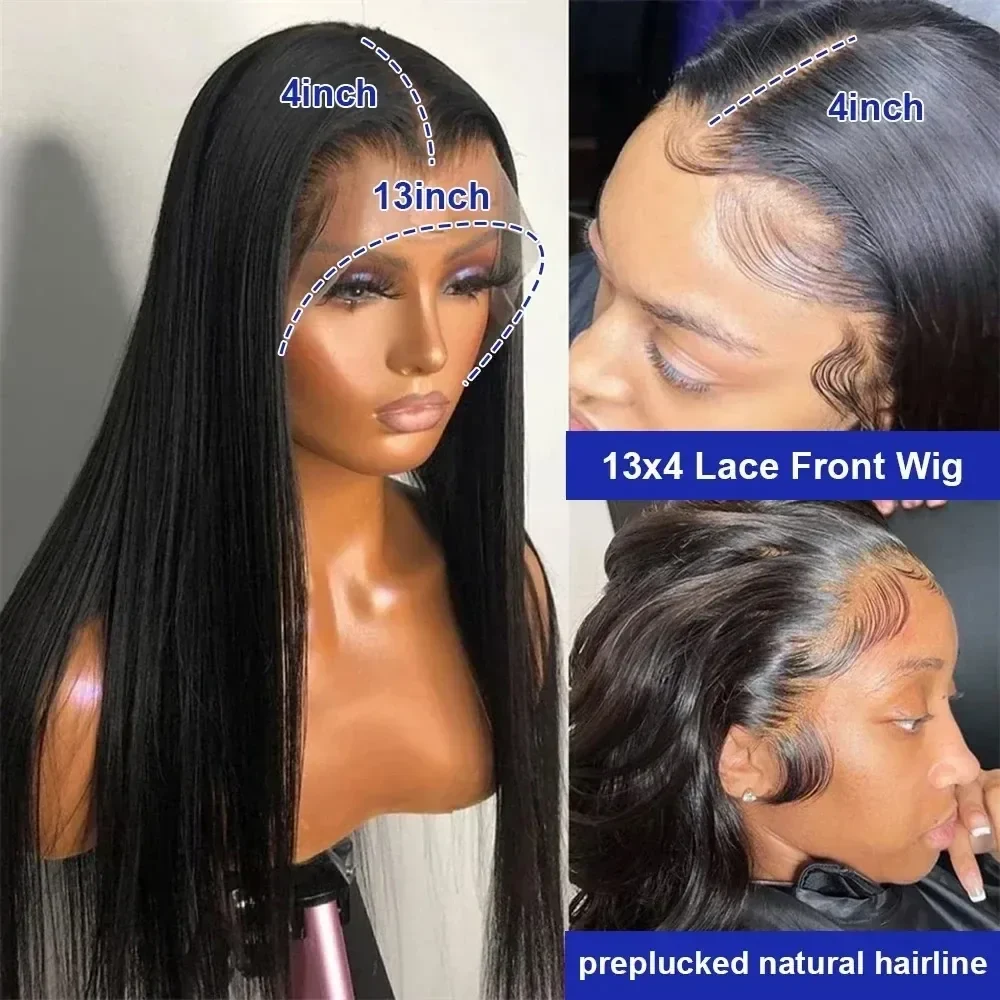 HD Black 13x4 Straight Lace Front Wig Brazilian 13x6 360 Full Lace Frontal Wigs For Women Human Hair Wig Pre Plucked, view 3