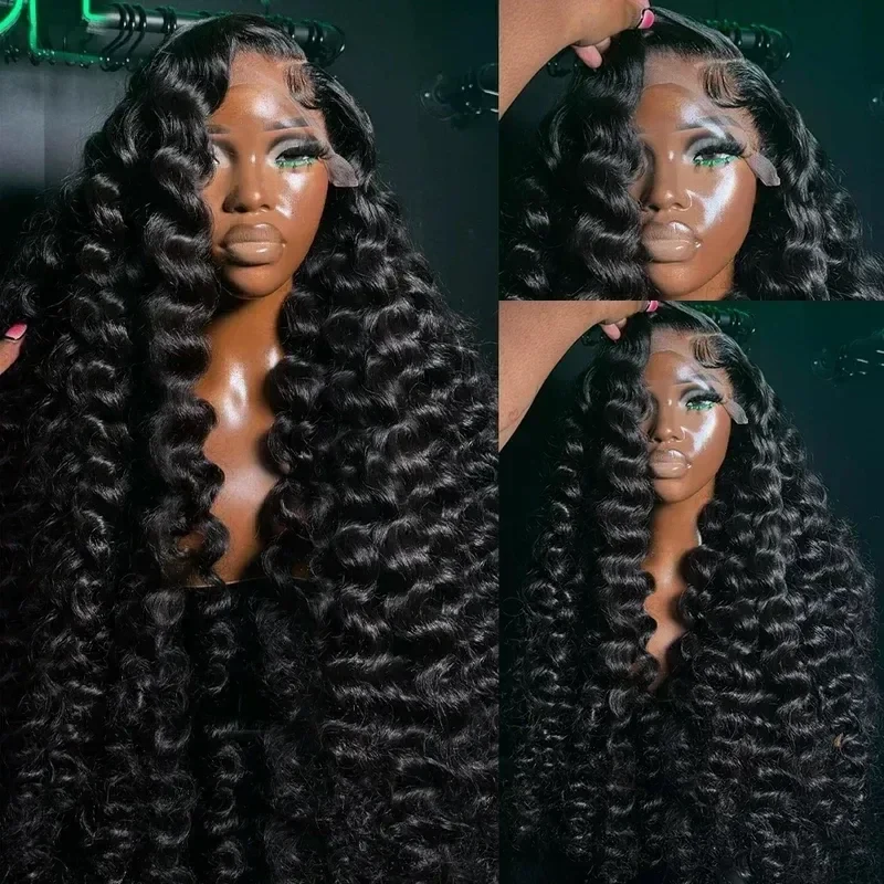 220% Density Loose Wave 13x4 13x6 HD Lace Frontal Wigs Black Deep Wave Pre Plucked Braizilian Remy Human Hair Wig Glueless Wear And Go Preplucked For Women Daily Us