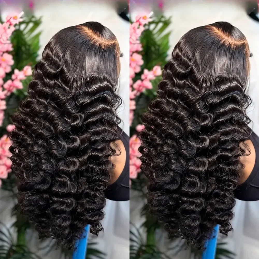 220% Density Loose Wave 13x4 13x6 HD Lace Frontal Wigs Black Deep Wave Pre Plucked Braizilian Remy Human Hair Wig Glueless Wear And Go Preplucked For Women Daily Us, view 2