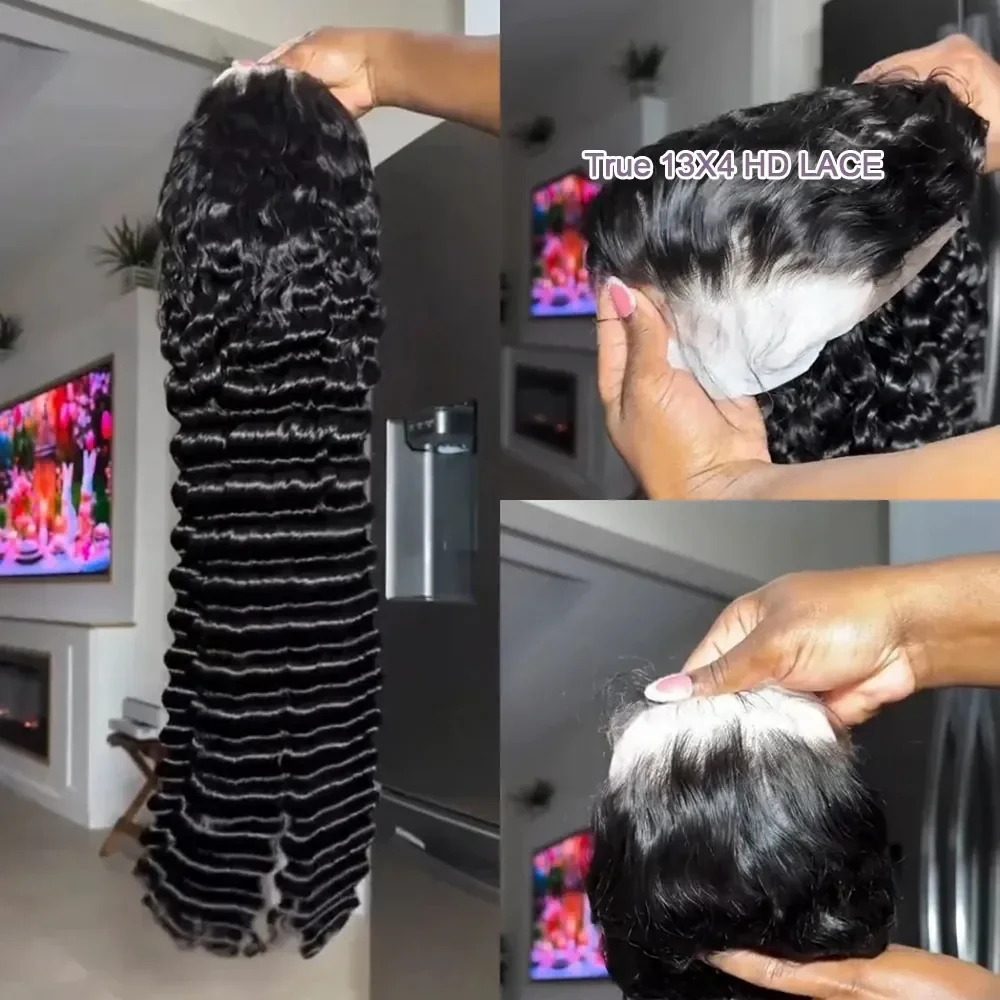 220% Density Loose Wave 13x4 13x6 HD Lace Frontal Wigs Black Deep Wave Pre Plucked Braizilian Remy Human Hair Wig Glueless Wear And Go Preplucked For Women Daily Us, view 3