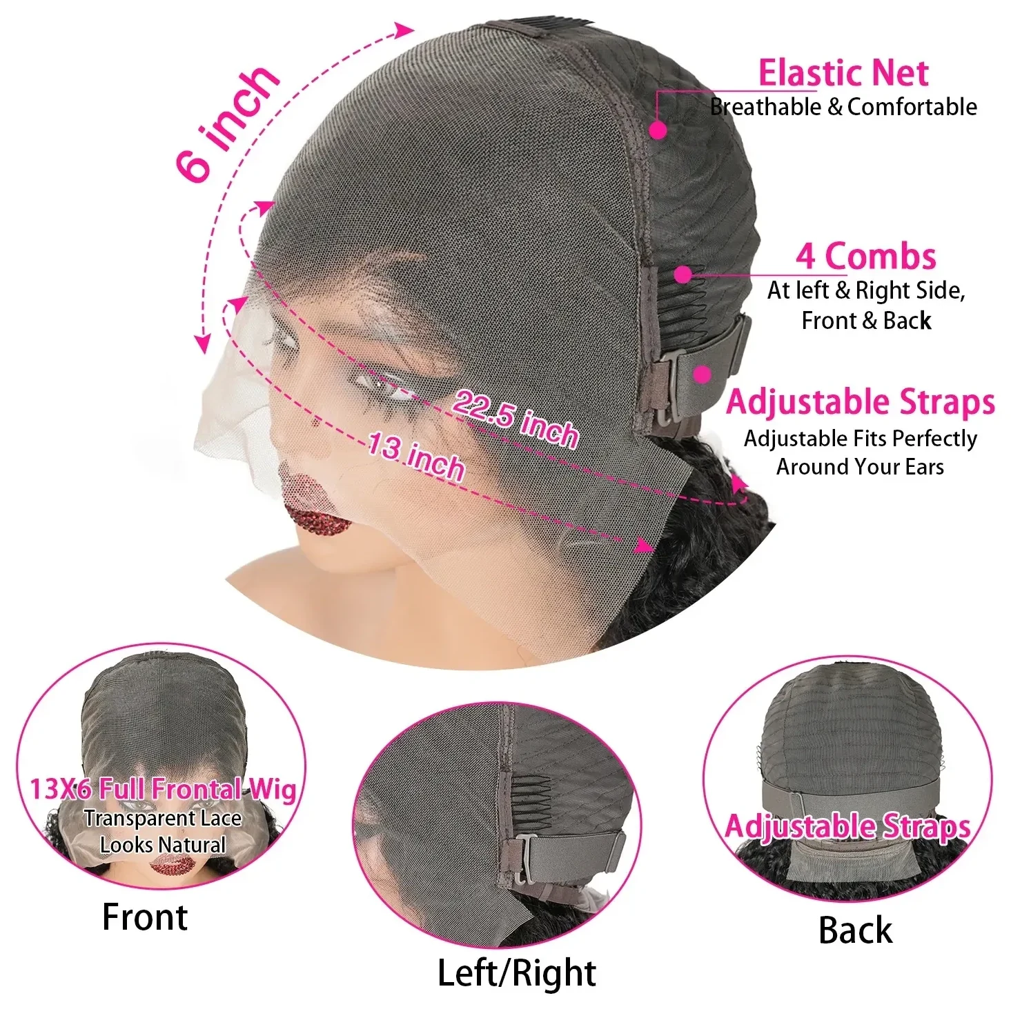 Bob HD Straight With Dark Roots 13x6 Lace Front Wig Ombre Pink Glueless Human Hair Wig Natural Hairline Wear To Go Preplucked Baby Hair Lace Wig For Women Party Cosplay, view 4