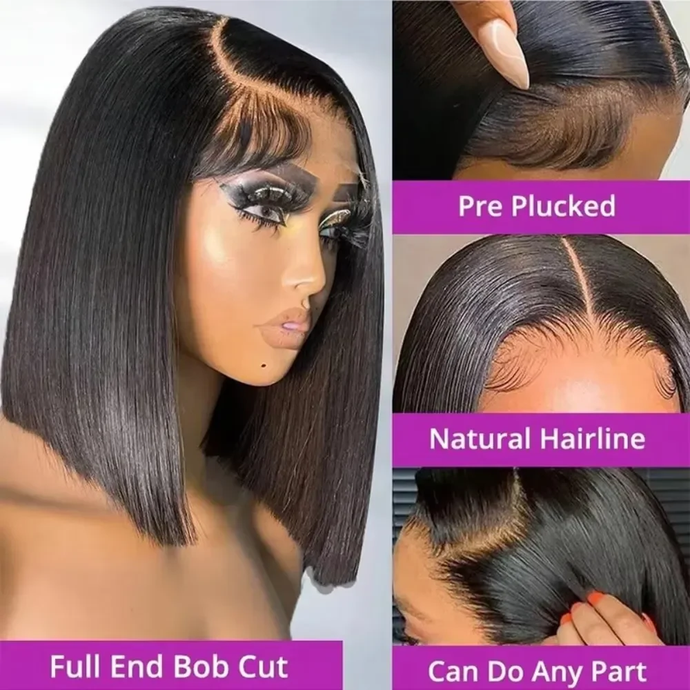 Short Bob Wig Black Straight 13x4 Lace Front Wigs Human Hair Brazilian Ready To Wear 13x6 Hd Lace Frontal Glueless Wigs for Women Preplucked, view 3