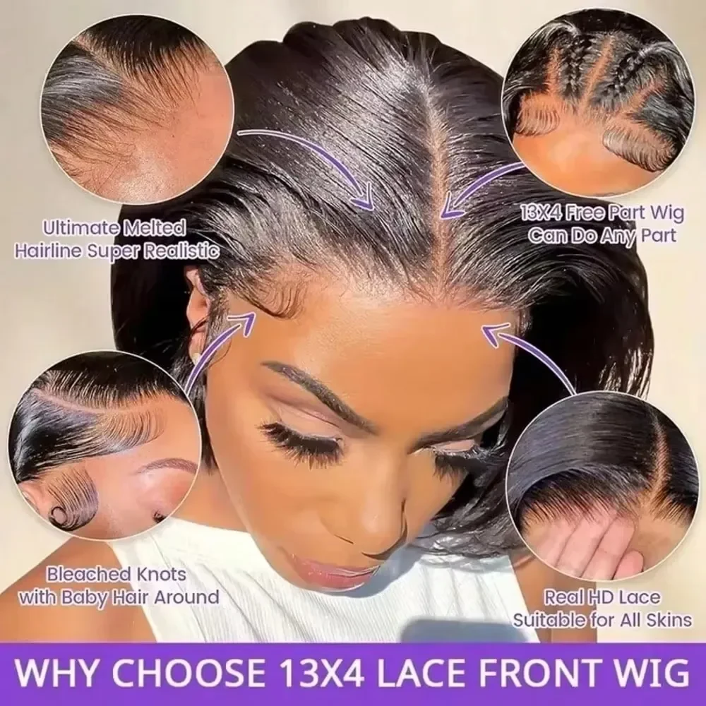 Short Bob Wig Black Straight 13x4 Lace Front Wigs Human Hair Brazilian Ready To Wear 13x6 Hd Lace Frontal Glueless Wigs for Women Preplucked, view 4