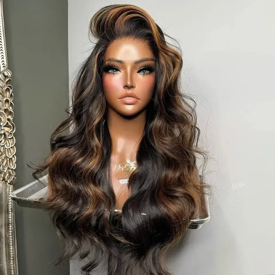 Highlight Blonde Body Wave HD 13x6 Lace Frontal Wig Human Hair Pre Plucked Glueless Curly Brazilian Transparent Lace Front Wig Wear And Go Preplucked For Women Party