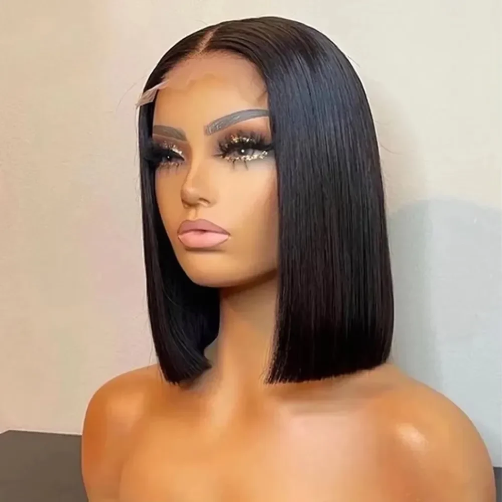 16 Inch Black Short Bob Human Hair Wigs 13x6 HD Lace Front Wigs Pre Plucked Baby Hair Straight Glueless Lace Wigs For Women Daily Party, view 2