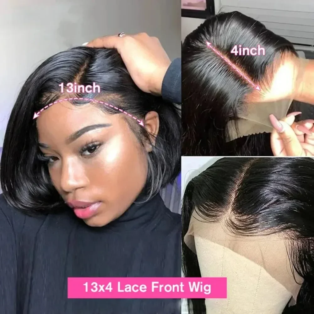 16 Inch Black Short Bob Human Hair Wigs 13x6 HD Lace Front Wigs Pre Plucked Baby Hair Straight Glueless Lace Wigs For Women Daily Party, view 5