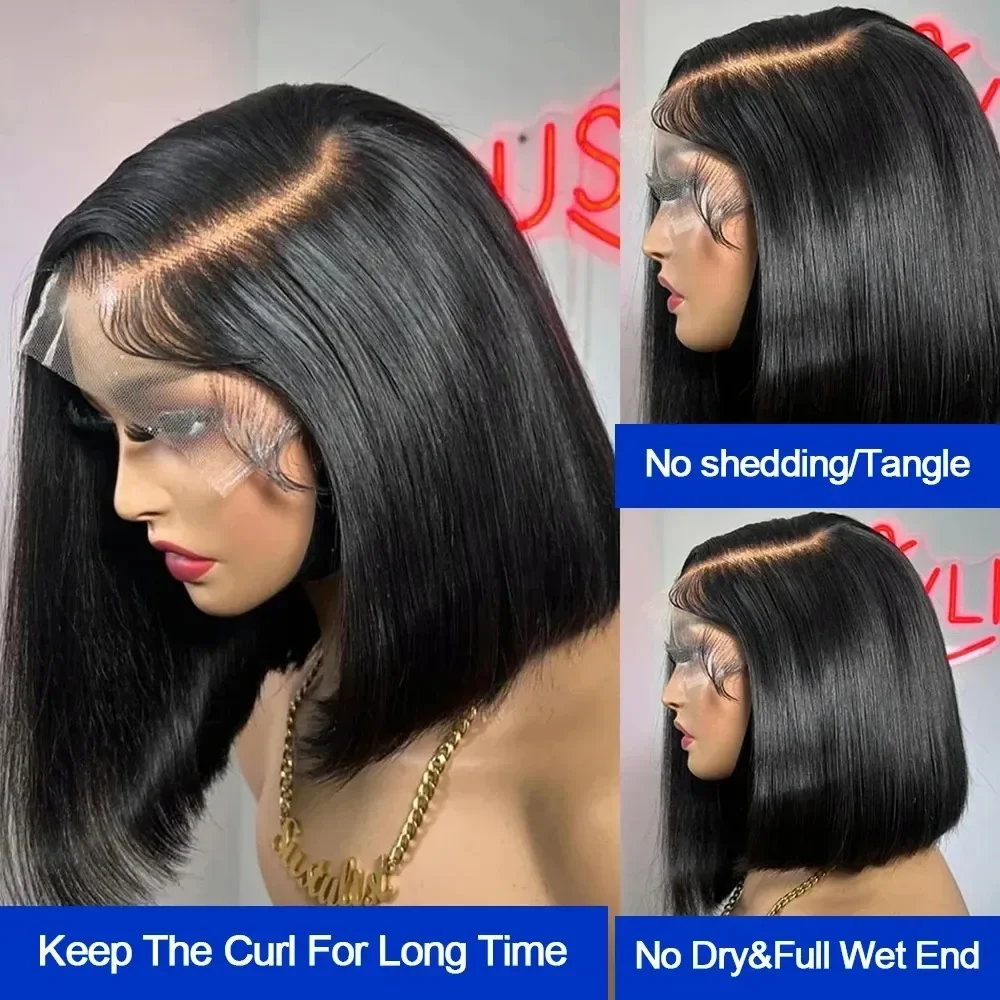 200 Density Bone Straight 13x6 HD Lace Front Wig Black Bob Wigs HD 13x4 Glueless Lace Front Human Hair Preplucked Baby Hair Side Part Wear Go Wig For Women Daily Use Work, view 4