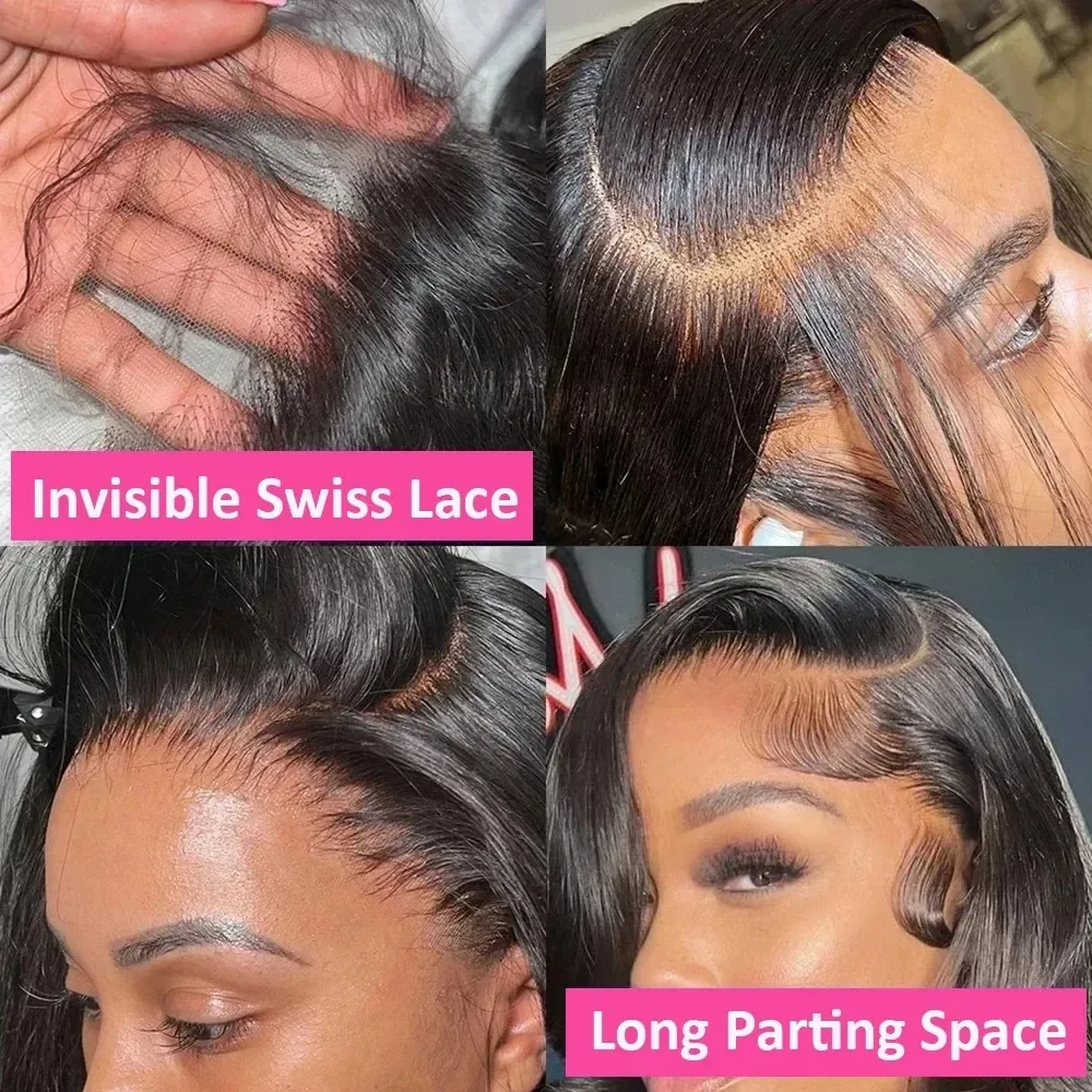 200 Density Bone Straight 13x6 HD Lace Front Wig Black Bob Wigs HD 13x4 Glueless Lace Front Human Hair Preplucked Baby Hair Side Part Wear Go Wig For Women Daily Use Work, view 5