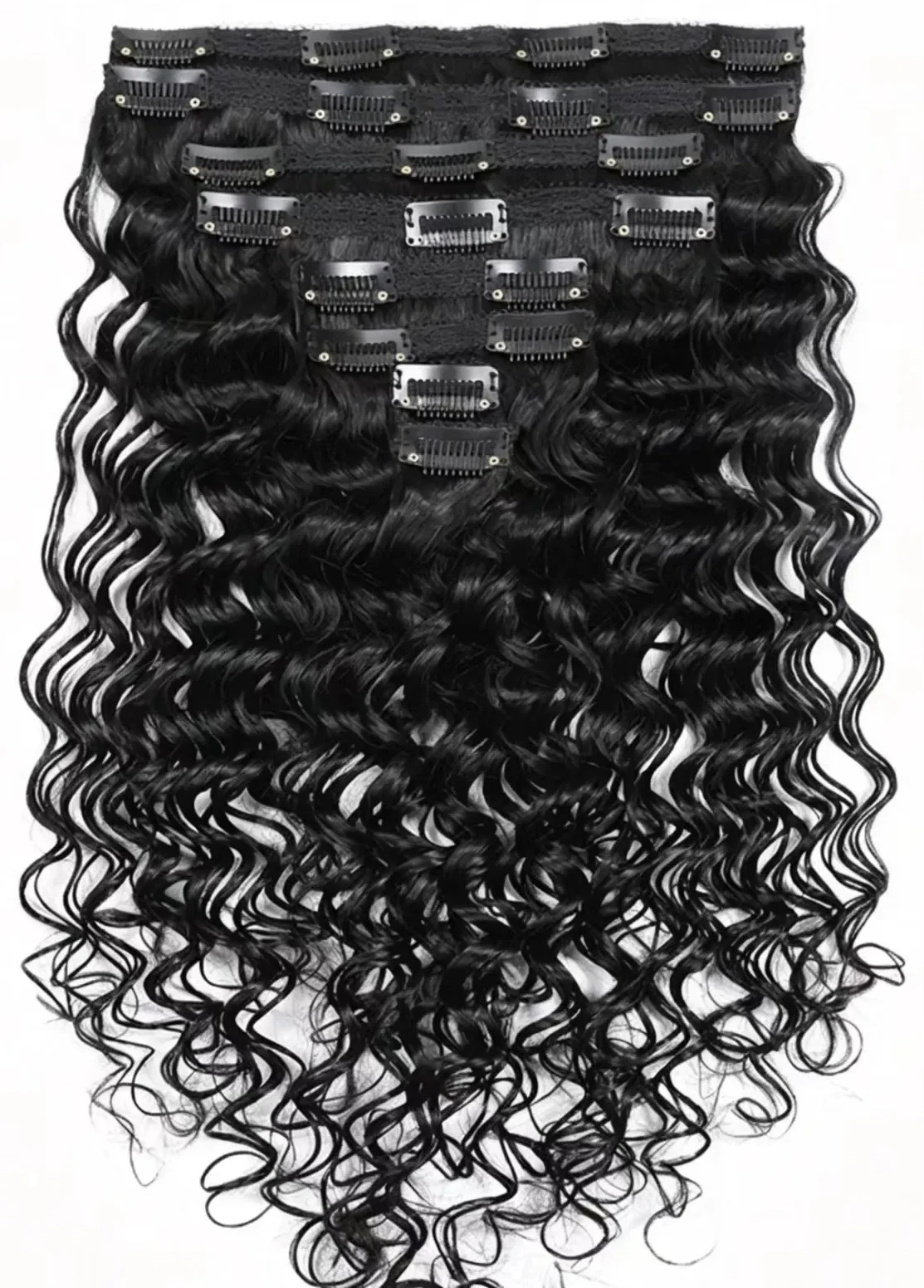 Full Head Thick Clip In Hair Extensions Human Hair Curly Hair Natural Black Clip Ins Hair Bundles 8pcs 120g, view 2