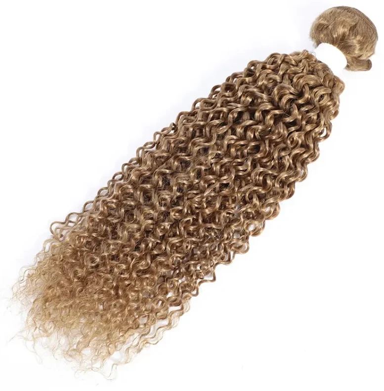 Brazilian Human Hair 3 Bundles With 4*4 Lace Closure 27# Color Kinky Curly Yirubeauty Virgin Hair Wefts With Closure Free Part, view 4