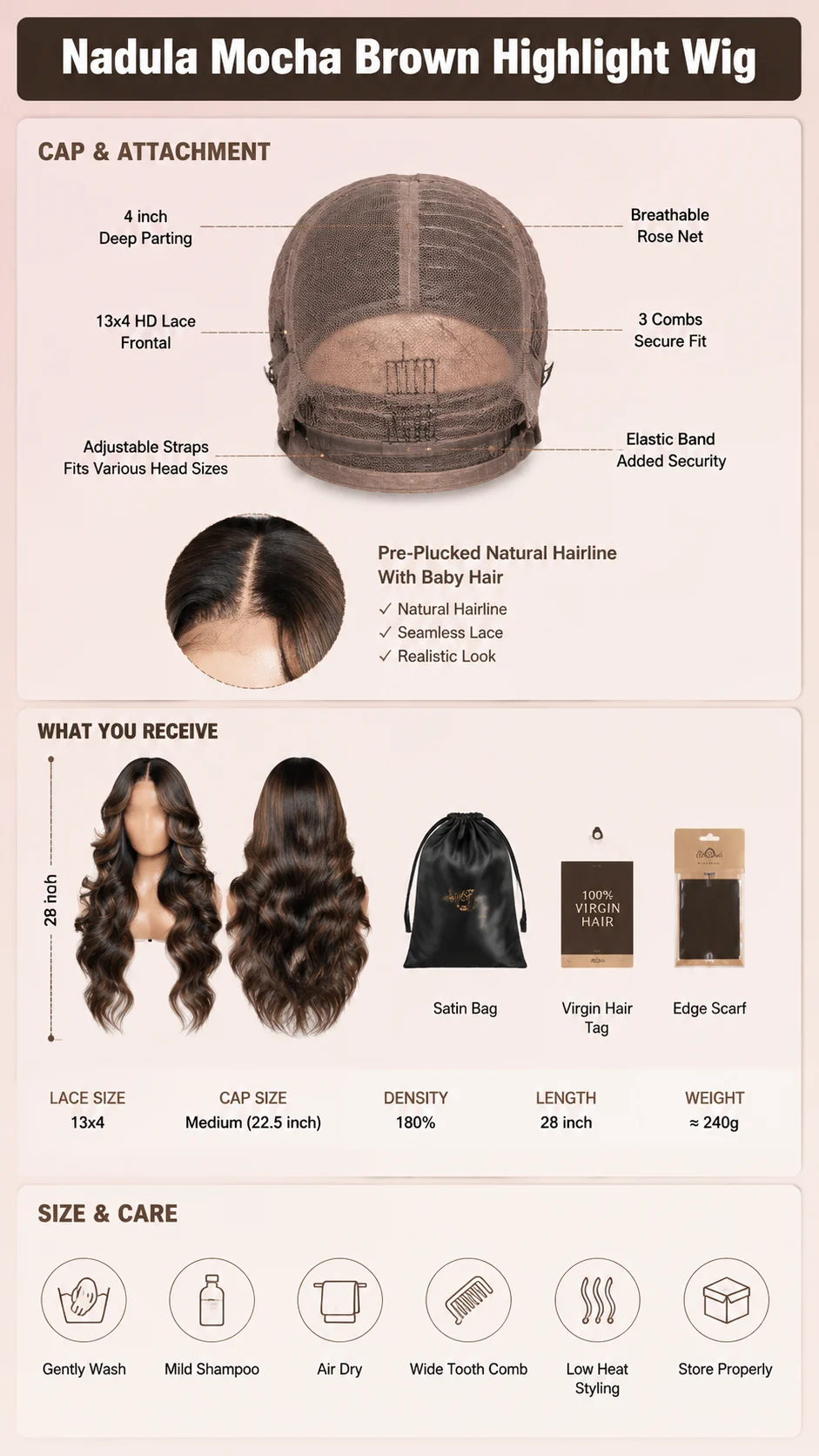 Nadula Mocha Brown Highlight Wig view 3