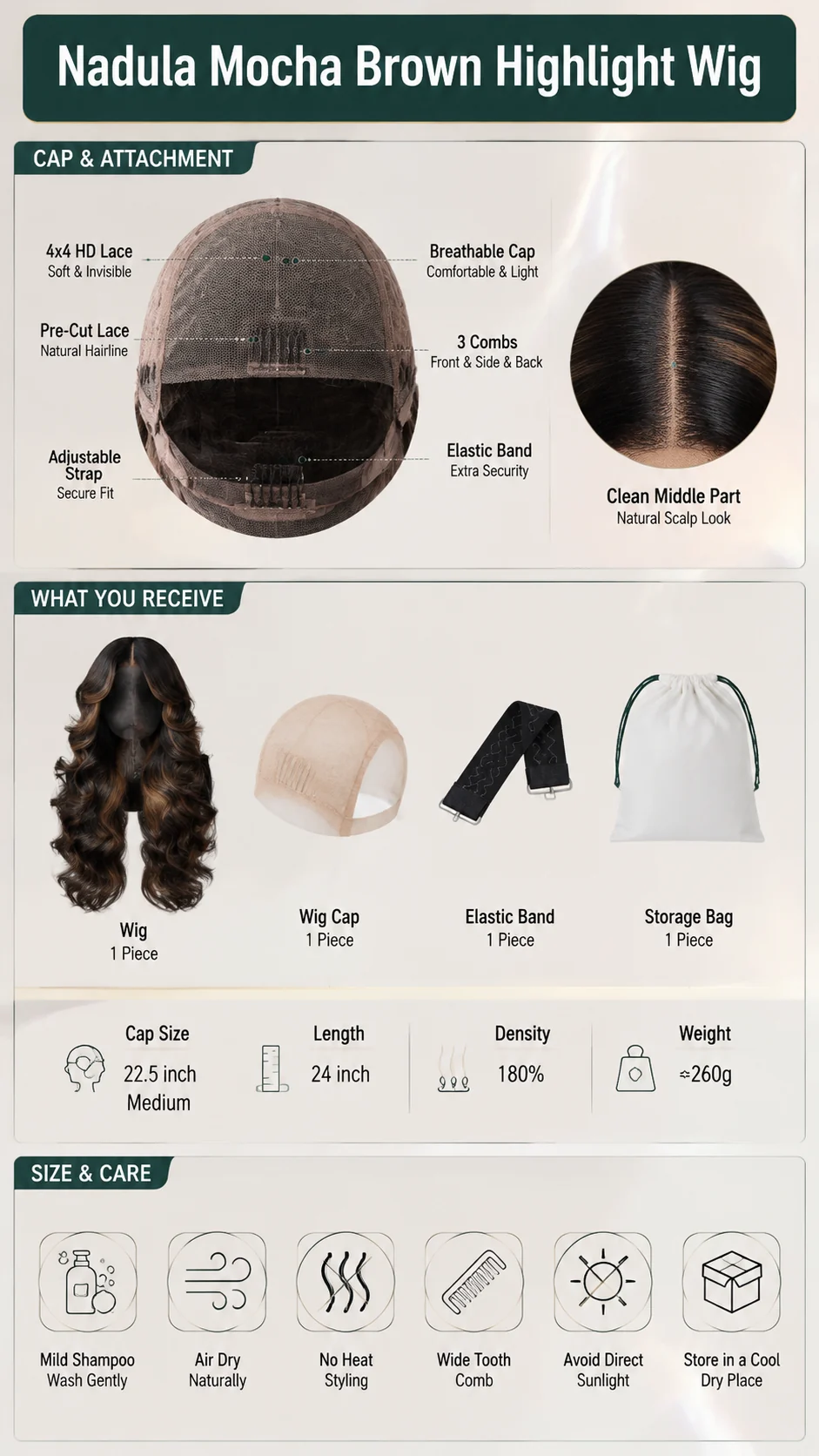 Nadula Mocha Brown Highlight Wig view 2