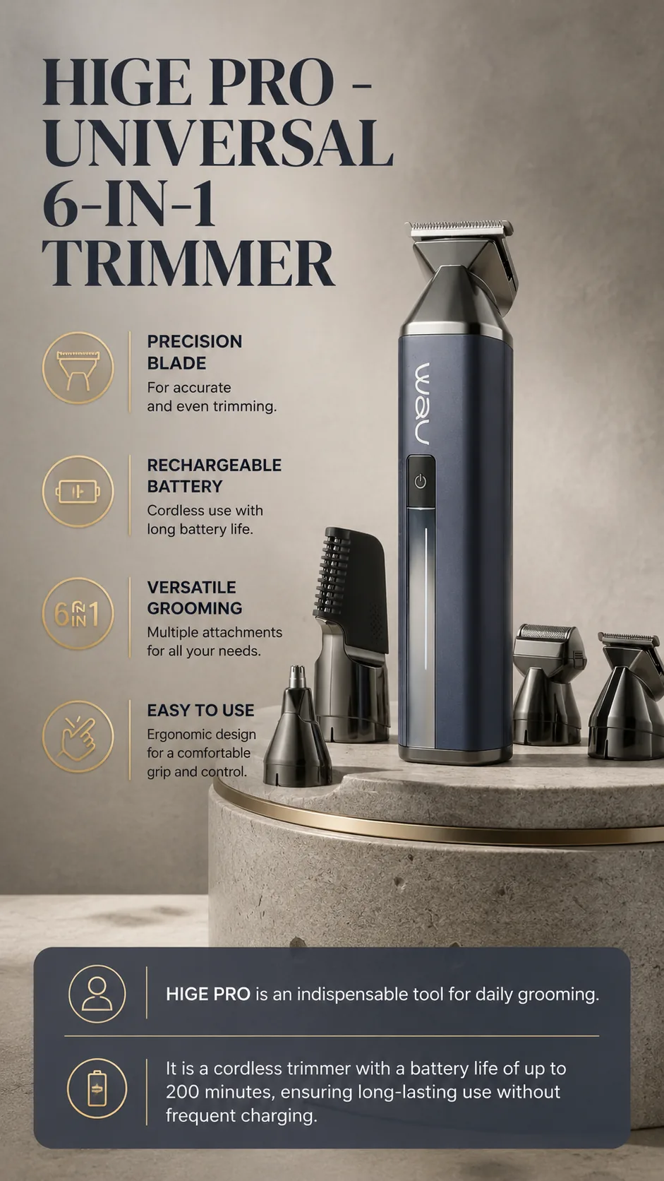 WAU HIGE PRO 6-in-1 Trimmer, view 7, AI-generated editorial scene, not a product photograph