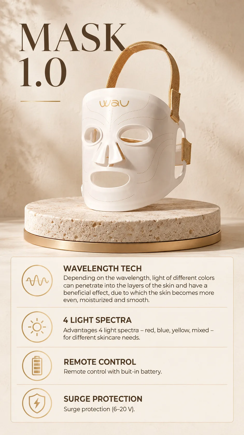 WAU LED Mask 1.0, view 7, AI-generated editorial scene, not a product photograph