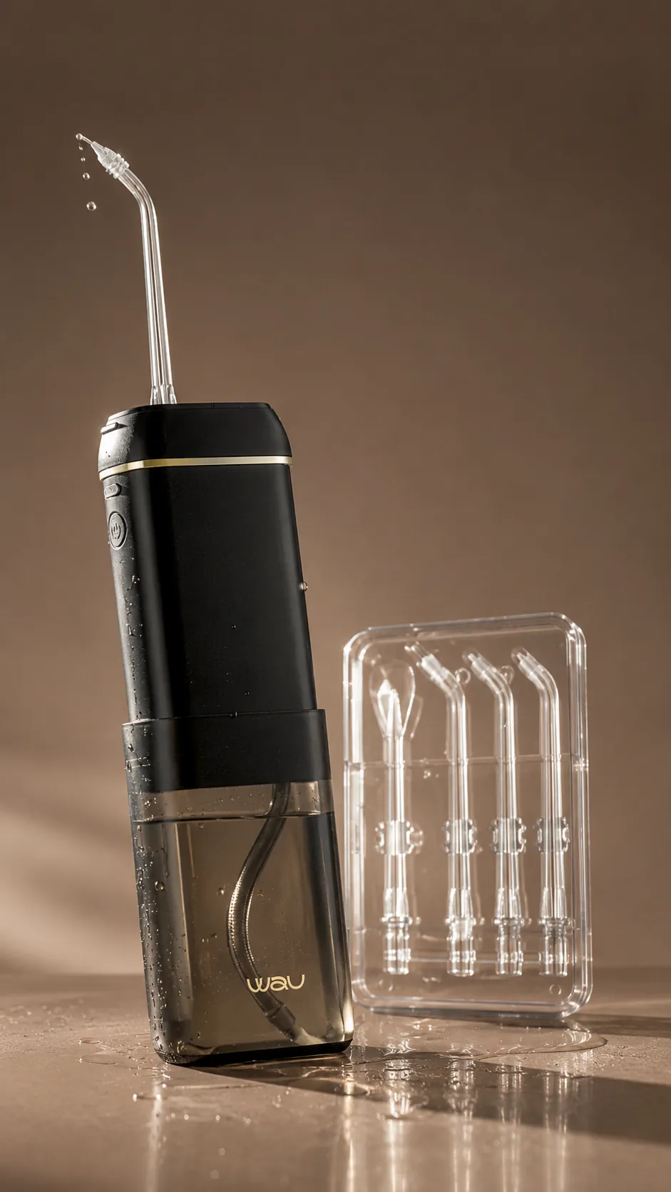 WAU MIGA BLACK Oral Irrigator, view 4, AI-generated editorial scene, not a product photograph