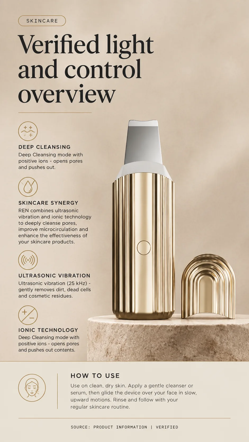 WAU REN Ultrasonic Facial Scrubber, view 7, AI-generated editorial scene, not a product photograph