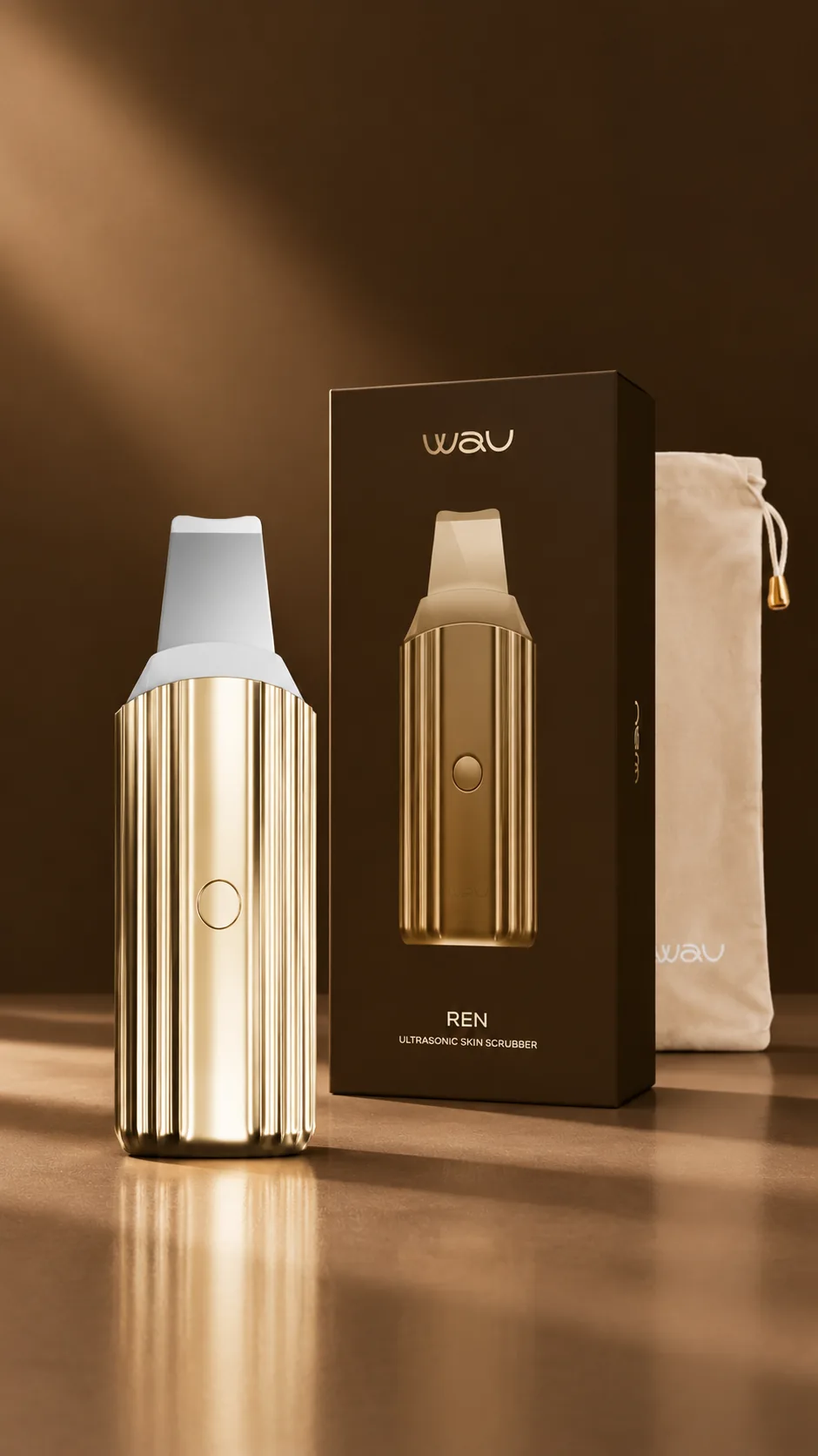 WAU REN Ultrasonic Facial Scrubber, view 2, AI-generated editorial scene, not a product photograph